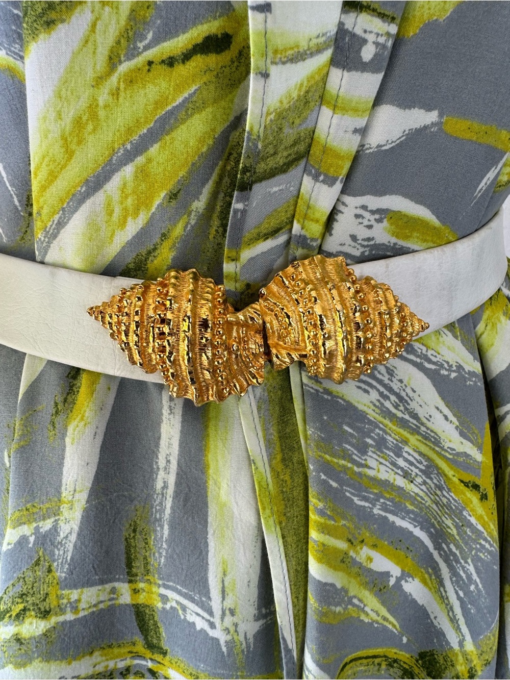 Vtg 70s Dotty Smith Seashell Gold Tone 2 Pc Belt Buckle Faux Leather Belt OS 80s